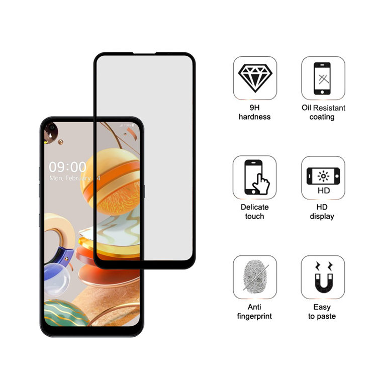 Alink 2.5D silk print full glue tempered glass screen protector for LG K61