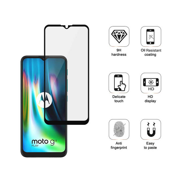 Alink 2.5D silk print full glue tempered glass screen protector for Moto G9 Play