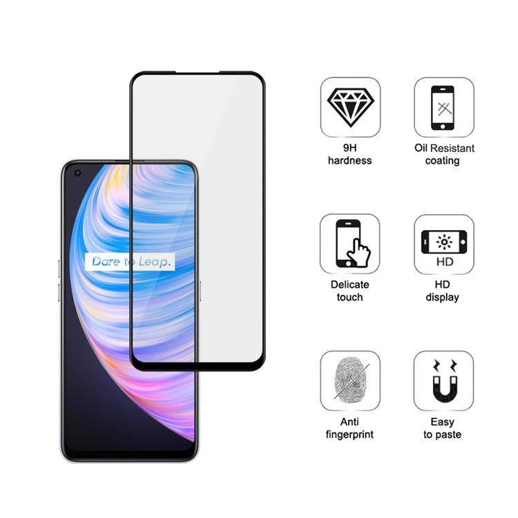 Alink 2.5D silk print full glue tempered glass screen protector for Realme Q2 Pro