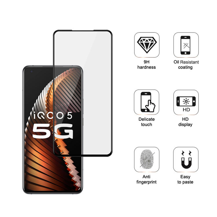 Alink 2.5D silk print full glue tempered glass screen protector for iQOO 5