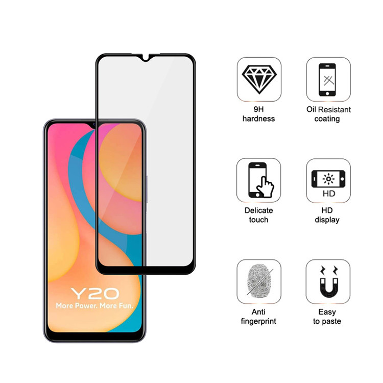 Alink 2.5D silk print full glue tempered glass screen protector for Vivo Y20