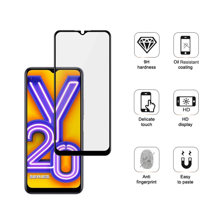 Alink 2.5D silk print full glue tempered glass screen protector for Vivo Y20i
