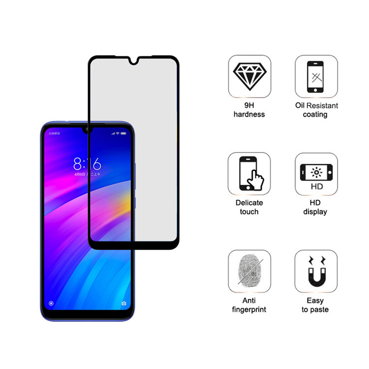 Alink 2.5D silk print full glue tempered glass screen protector for Xiaomi Redmi 7